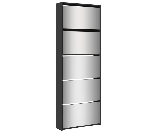 Vidaxl mueble zapatero con espejo 5 niveles negro 63x17x169,5 cm
