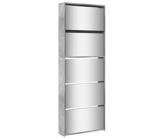 Vidaxl mueble zapatero y espejo 5 niveles gris hormigón 63x17x169,5 cm