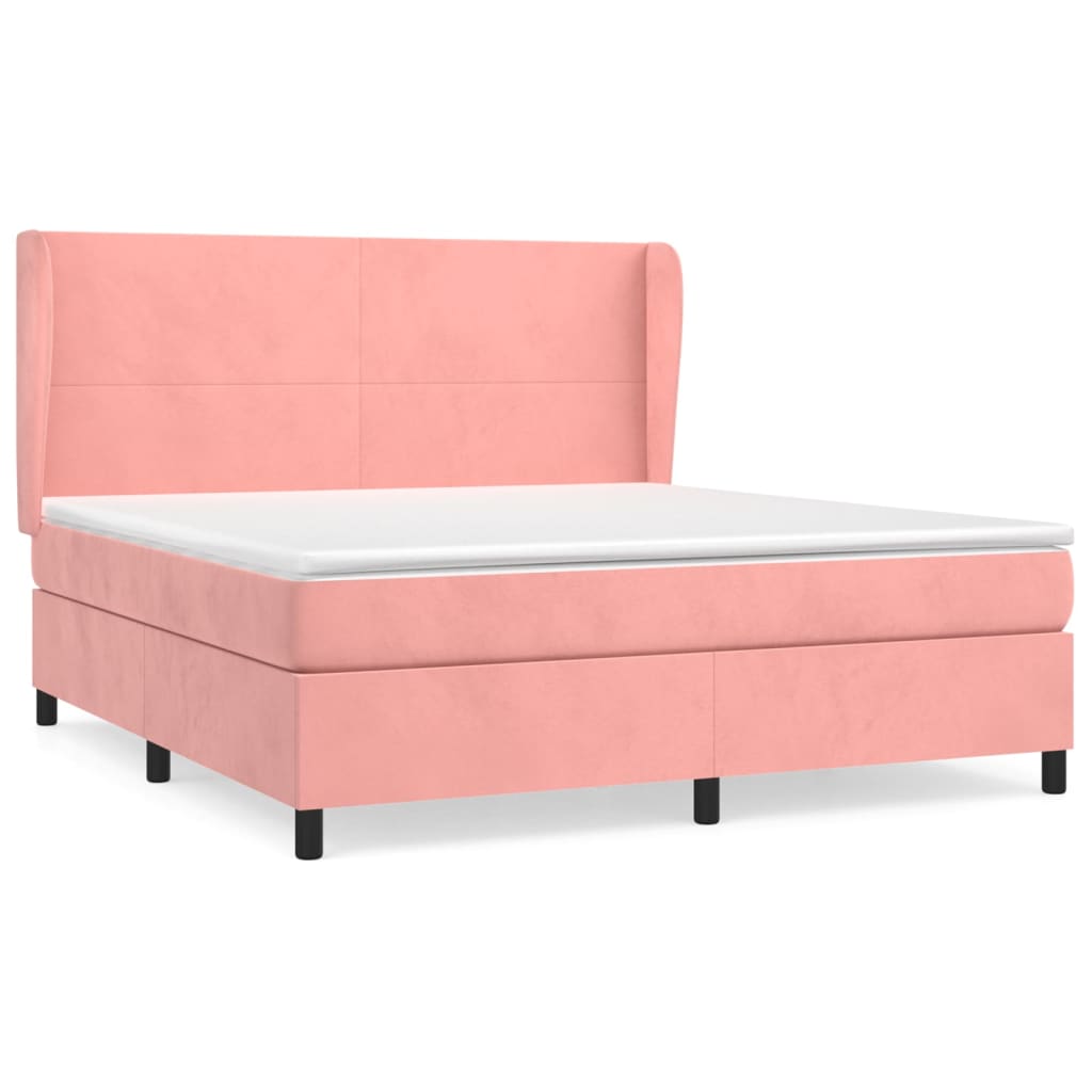 Cama box spring con colchón terciopelo rosa 160x200 cm diseño plano