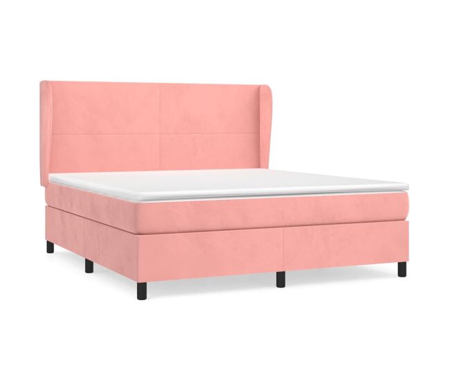 Cama box spring con colchón terciopelo rosa 160x200 cm diseño plano