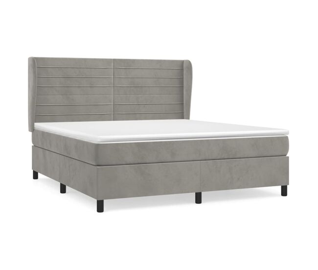 Cama box spring con colchón terciopelo gris claro 180x200 cm rayas horizontales