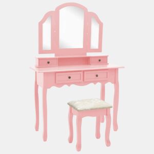 vidaXL Conjunto toucador c banco 100x40x146cm madeira paulownia rosa