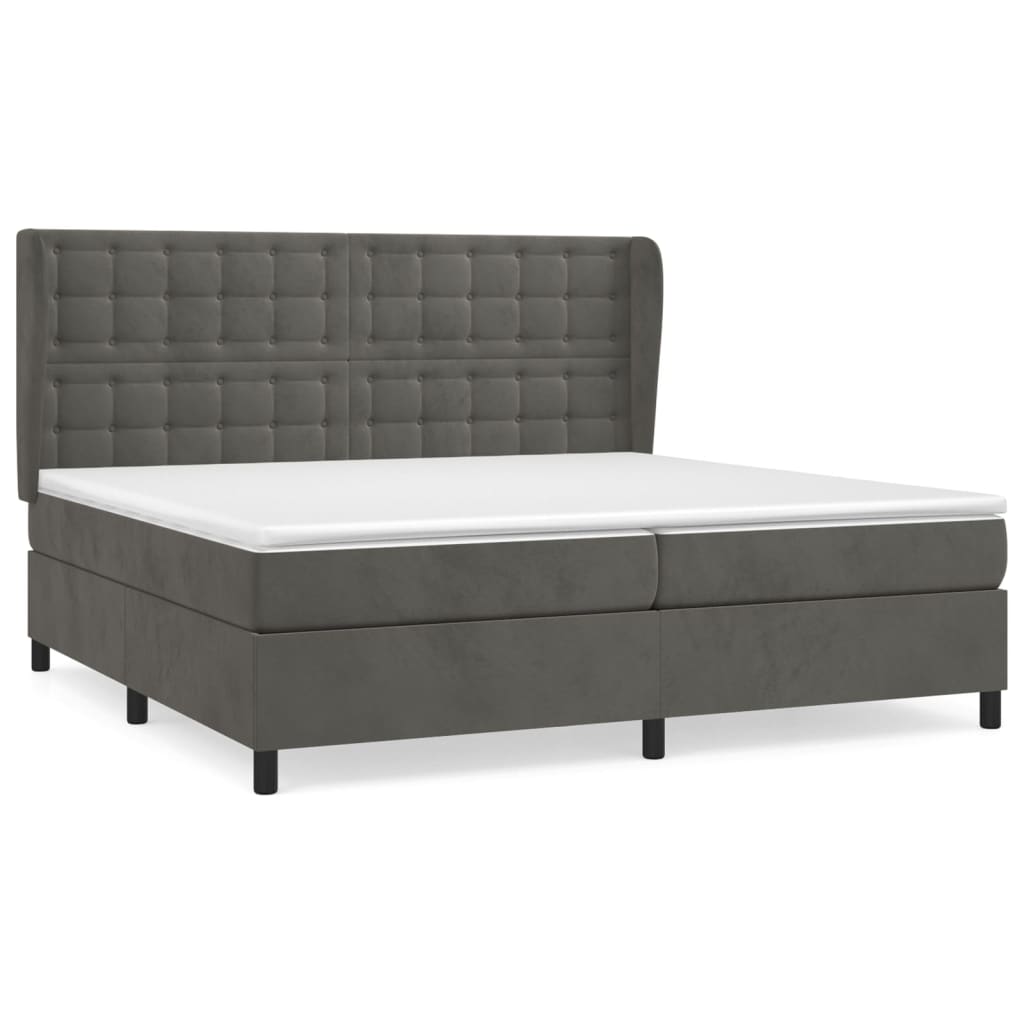 cama box spring con colchon terciopelo gris oscuro 200x200 cm botones