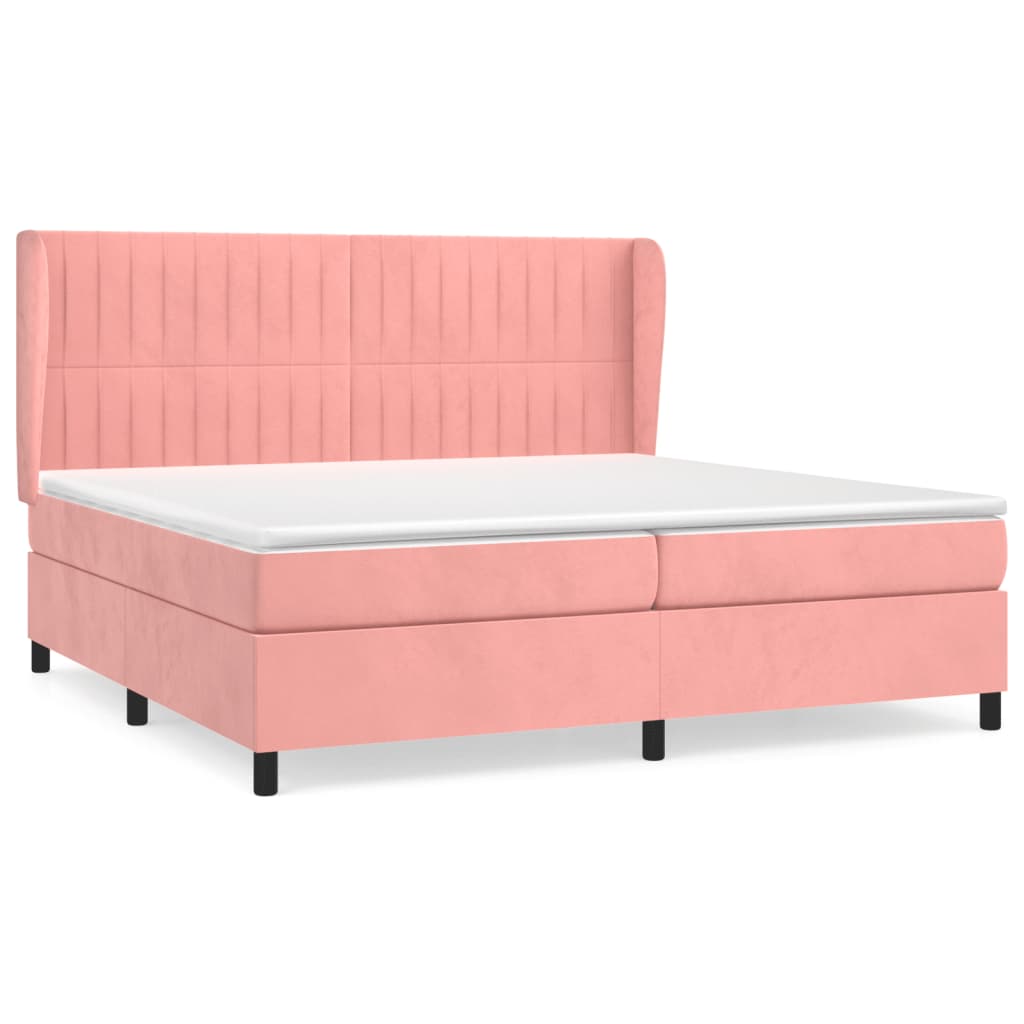 Cama box spring con colchón terciopelo rosa 200x200 cm rayas verticales