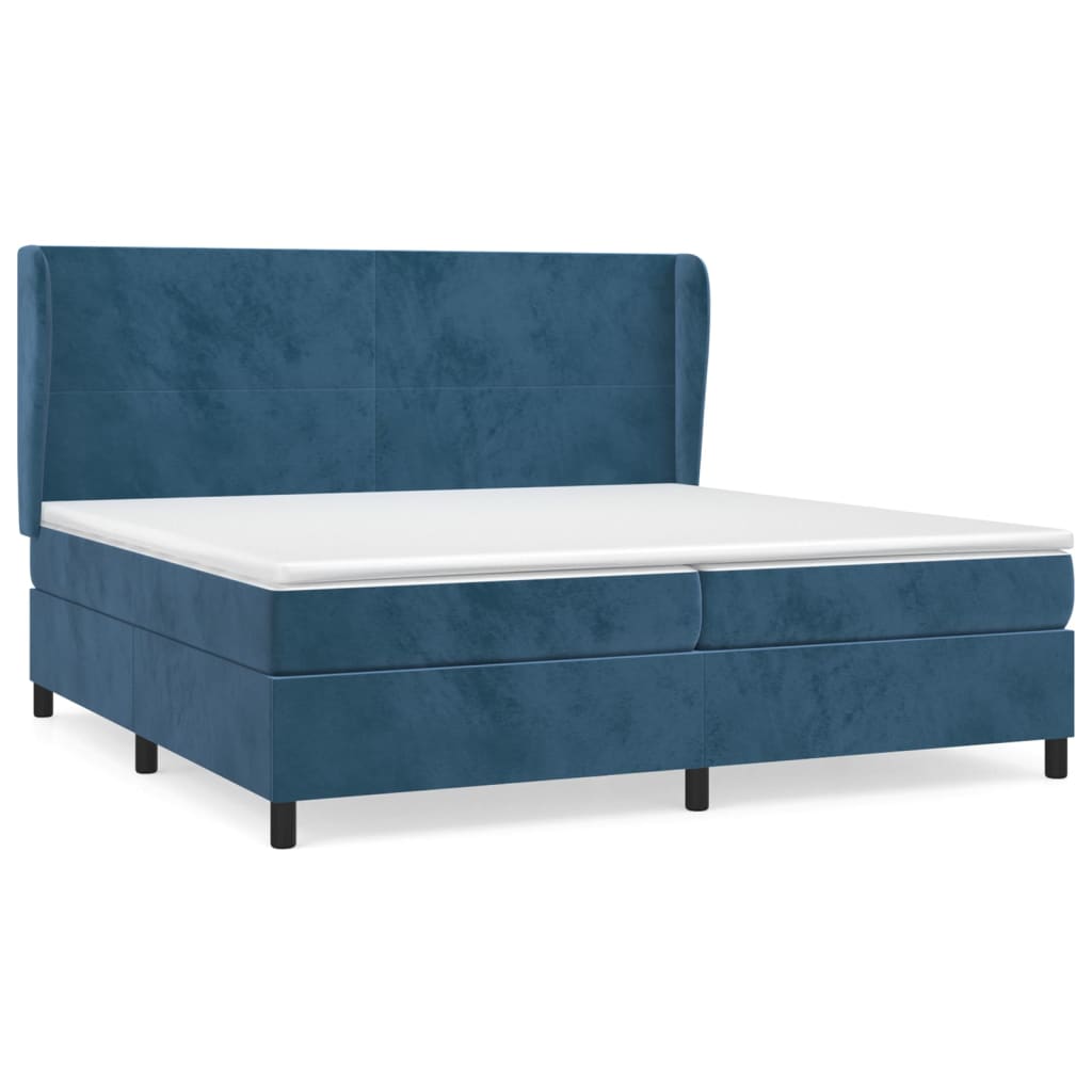 Cama box spring con colchón terciopelo azul oscuro 200x200 cm diseño plano