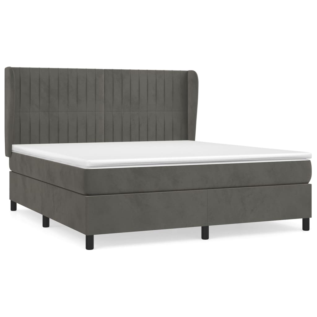 cama box spring con colchon terciopelo gris oscuro 180x200 cm rayas verticales