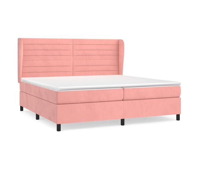 Cama box spring con colchón terciopelo rosa 200x200 cm rayas horizontales
