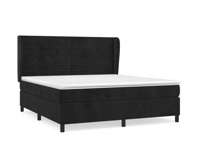 Cama box spring con colchón terciopelo negro 180x200 cm rayas horizontales