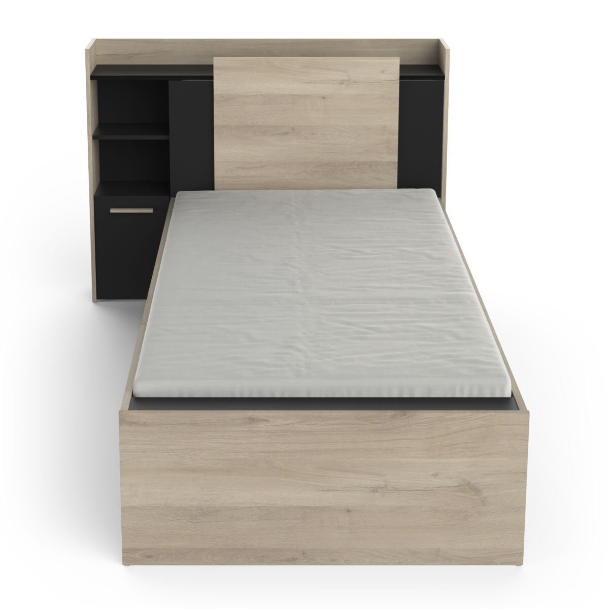 Cama de 90x190/200 cm con 1 cajón y 1 estante - l124,5 cm