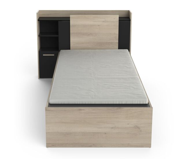 Cama de 90x190/200 cm con 1 cajón y 1 estante - l124,5 cm