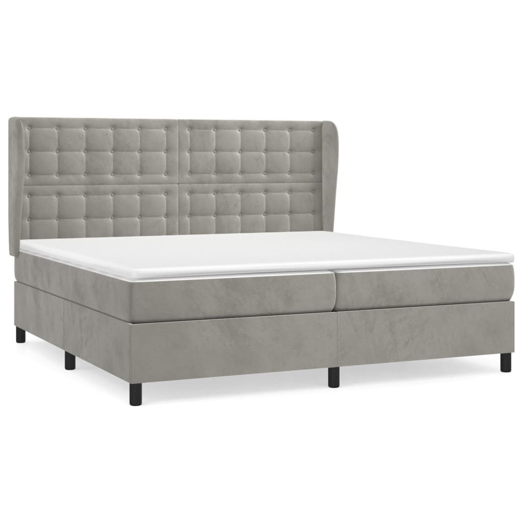cama box spring con colchon terciopelo gris claro 200x200 cm botones