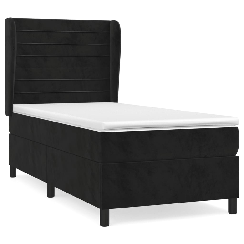 cama box spring con colchon terciopelo negro 90x200 cm rayas horizontales