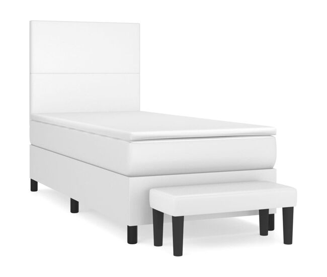 Cama box spring con colchón cuero sintético blanco 90x190 cm diseño plano