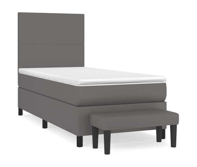 Cama box spring con colchón cuero sintético gris 100x200 cm diseño plano