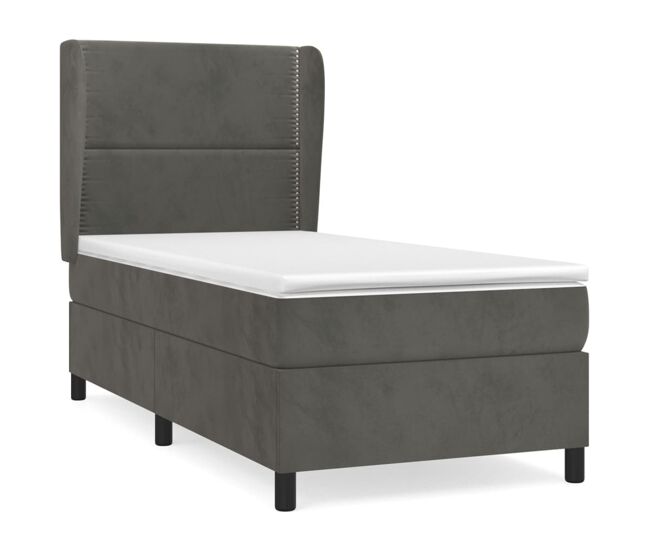 Cama box spring con colchón terciopelo gris oscuro 90x200 cm liso con clavos
