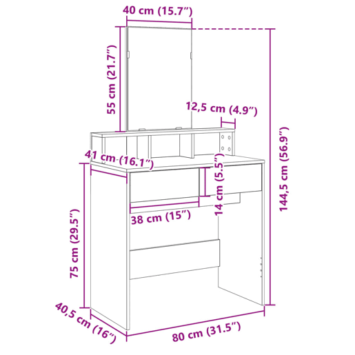 vidaXL Toucador com espelho 80x41x144,5 cm carvalho fumado