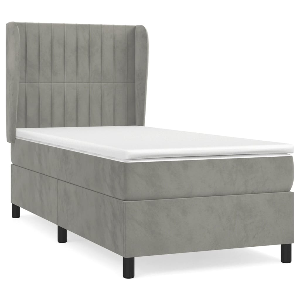cama box spring con colchon terciopelo gris claro 80x200 cm rayas verticales