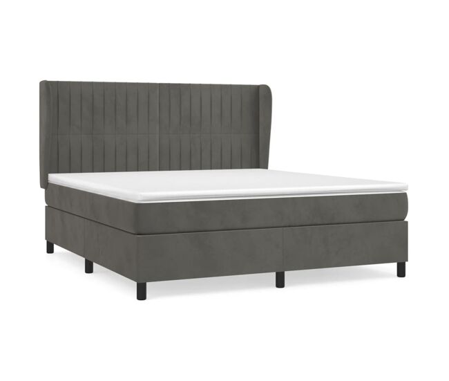 Cama box spring con colchón terciopelo gris oscuro 160x200 cm rayas verticales