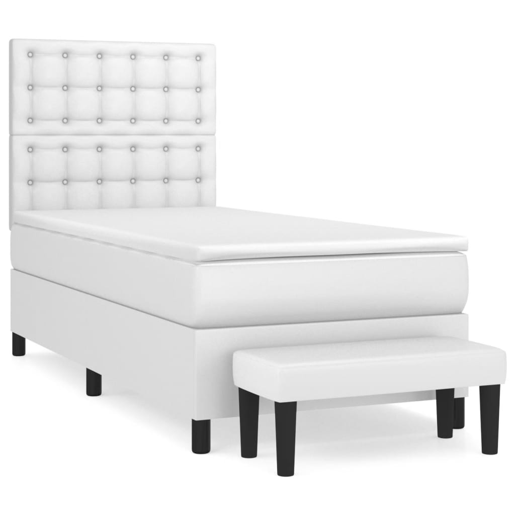 Cama box spring con colchón cuero sintético blanco 90x190 cm botones