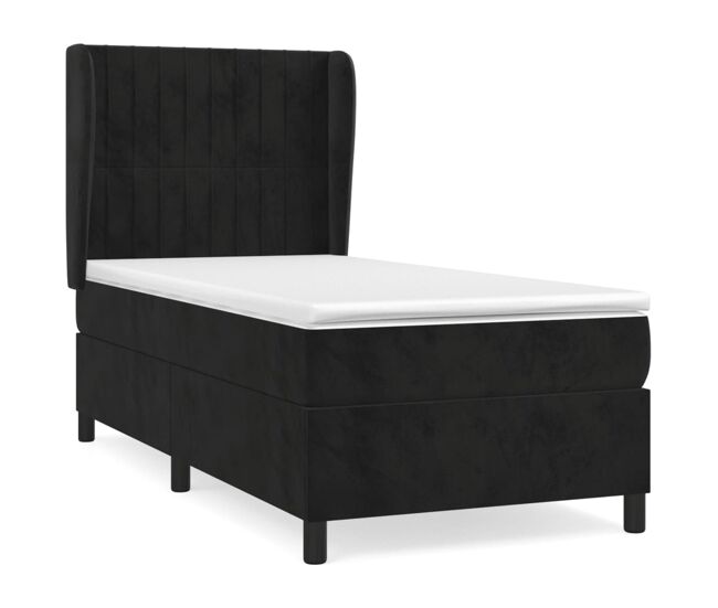 Cama box spring con colchón terciopelo negro 90x200 cm rayas verticales