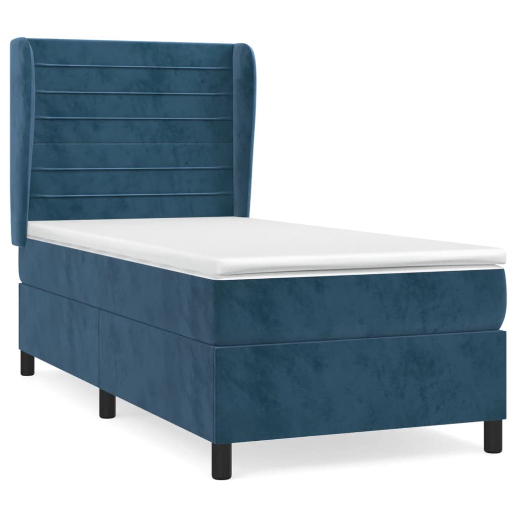 Cama box spring con colchón terciopelo azul oscuro 100x200 cm rayas horizontales