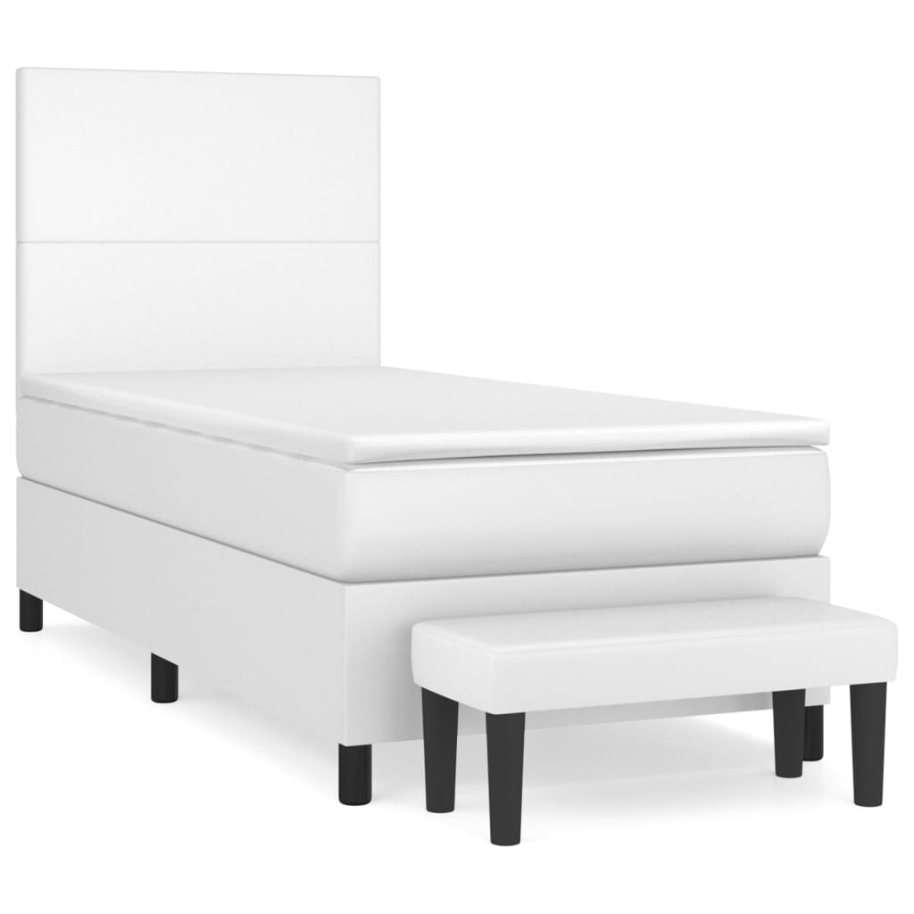 Cama box spring con colchón cuero sintético blanco 80x200 cm diseño plano