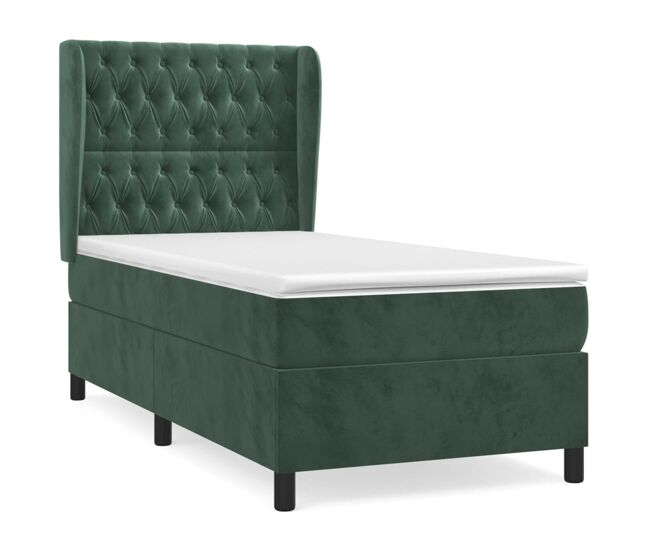 Cama box spring con colchón terciopelo verde oscuro 100x200 cm diseño de botones
