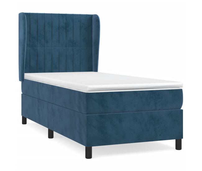 Cama box spring con colchón terciopelo azul oscuro 90x200 cm rayas verticales