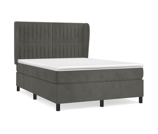 Cama box spring con colchón terciopelo gris oscuro 140x200 cm rayas verticales
