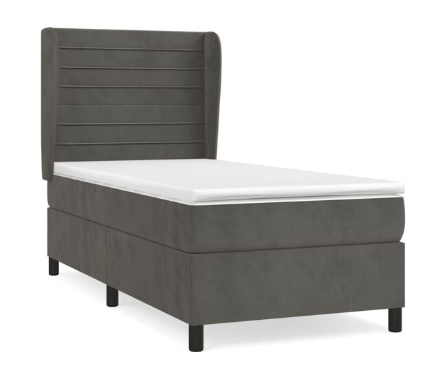 Cama box spring con colchón terciopelo gris oscuro 100x200 cm rayas horizontales