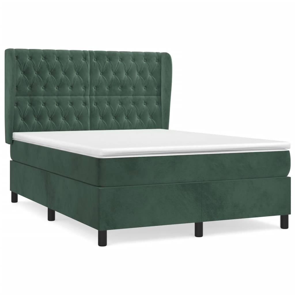 Cama box spring con colchón terciopelo verde oscuro 140x200 cm diseño de botones