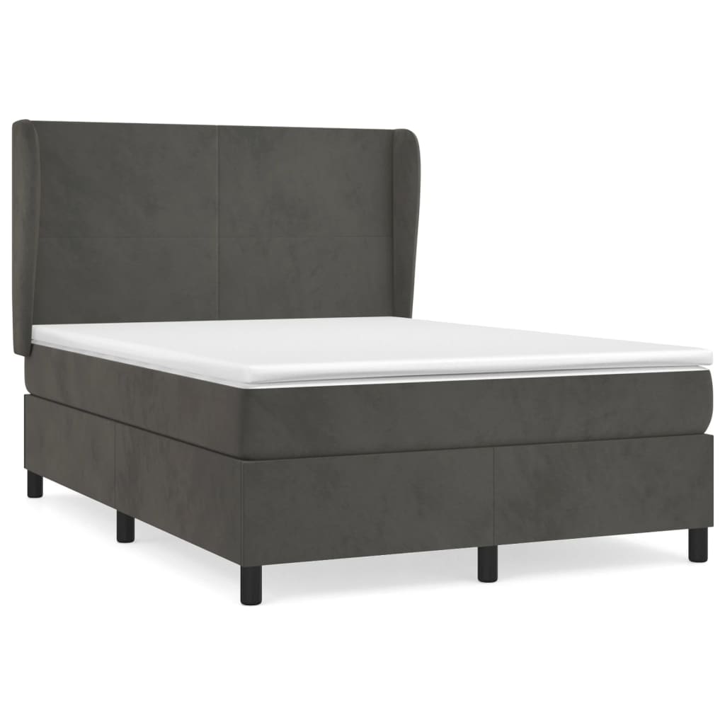 Cama box spring con colchón terciopelo gris oscuro 140x200 cm diseño plano
