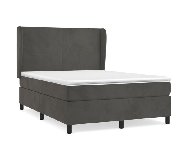 Cama box spring con colchón terciopelo gris oscuro 140x200 cm diseño plano