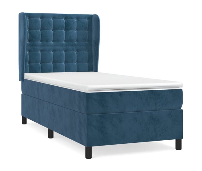 Cama box spring con colchón terciopelo azul oscuro 80x200 cm botones