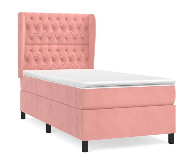 Cama box spring con colchón terciopelo rosa 90x190 cm diseño de botones