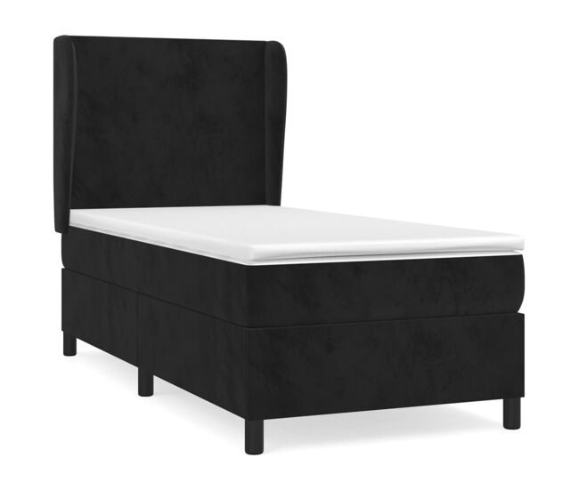 Cama box spring con colchón terciopelo negro 80x200 cm diseño plano