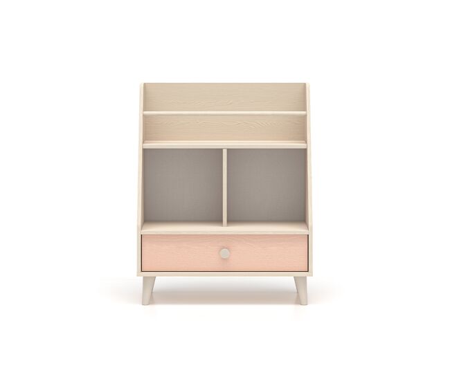 Pequeña biblioteca 1 cajón alycia beige y rosa