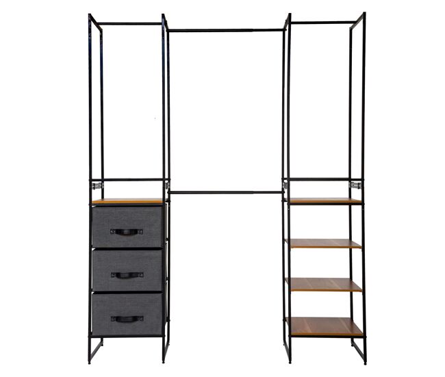 Vestidor modular abierto tissa negro y madera 180x190 cm