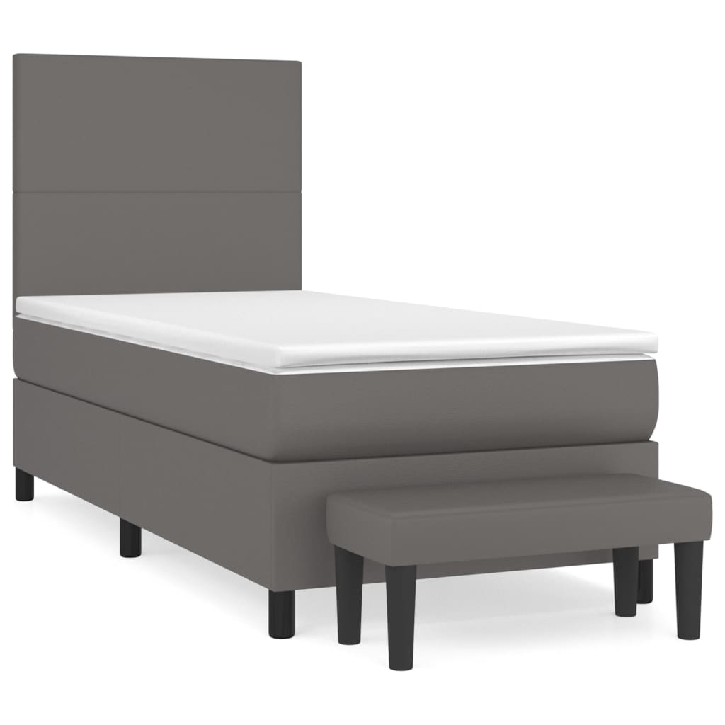 Cama box spring con colchón cuero sintético gris 90x200 cm diseño plano