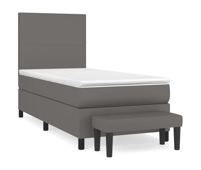 Cama box spring con colchón cuero sintético gris 90x200 cm diseño plano
