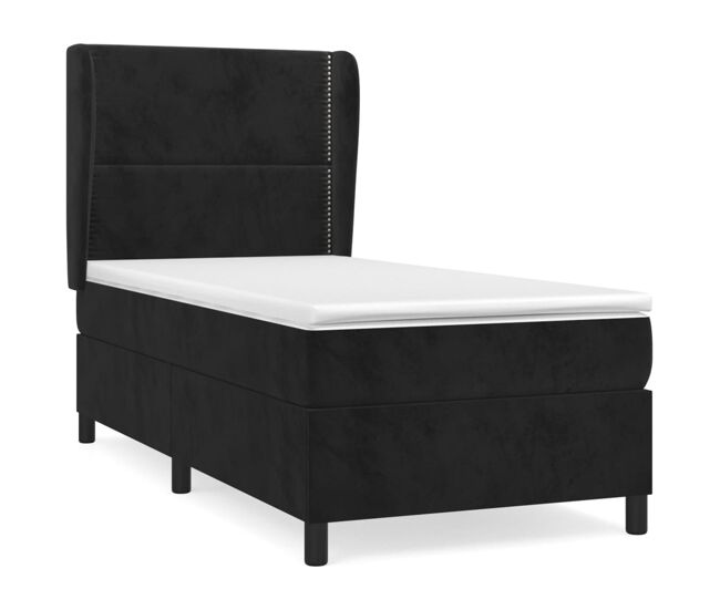 Cama box spring con colchón cuero sintético negro 90x190 cm liso con clavos