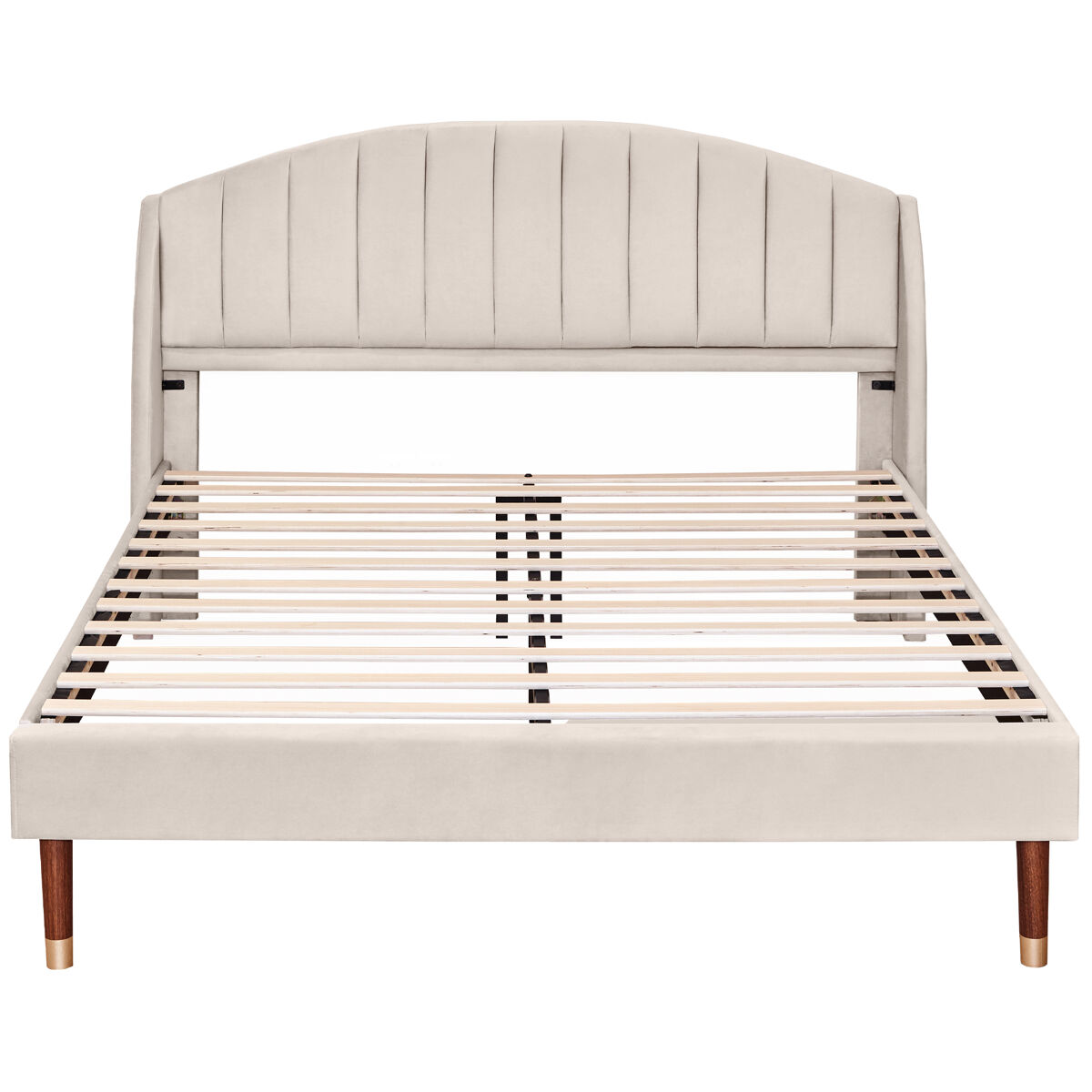 Cama tapizada 140x200cm en terciopelo con somier de láminas - beige