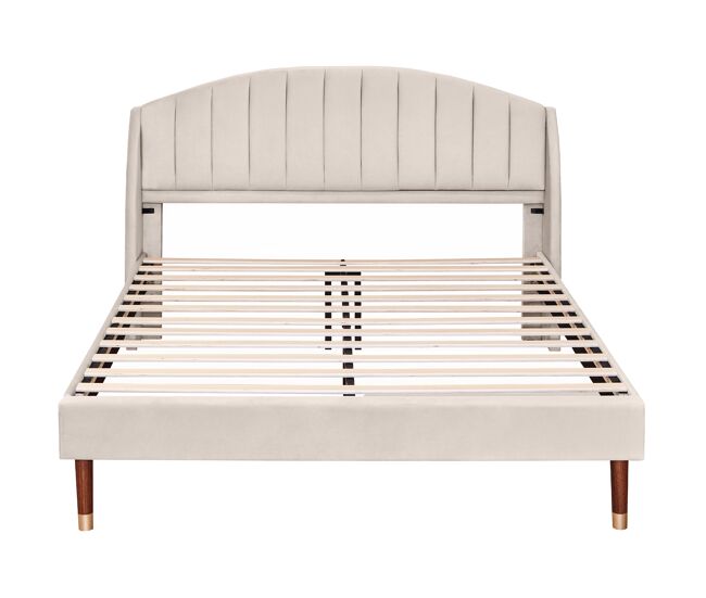 Cama tapizada 140x200cm en terciopelo con somier de láminas - beige