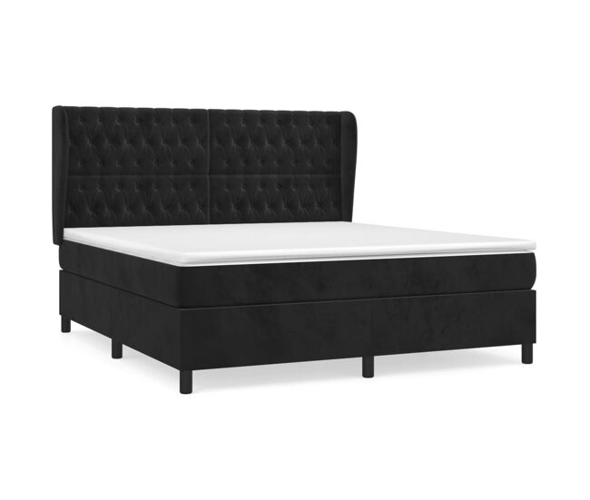 Cama box spring con colchón terciopelo negro 180x200 cm diseño de botones