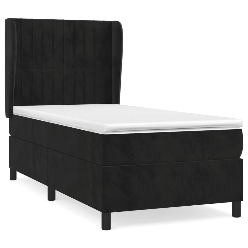 cama box spring con colchon cuero sintetico negro 90x190 cm rayas verticales