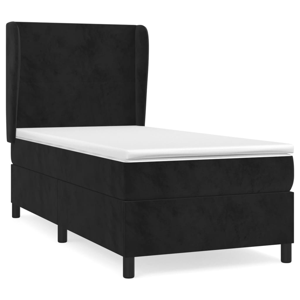 Cama box spring con colchón terciopelo negro 90x200 cm diseño plano