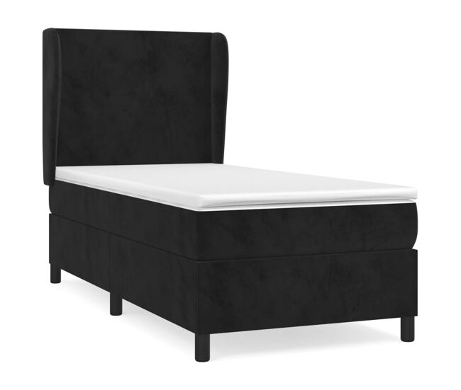 Cama box spring con colchón terciopelo negro 90x200 cm diseño plano