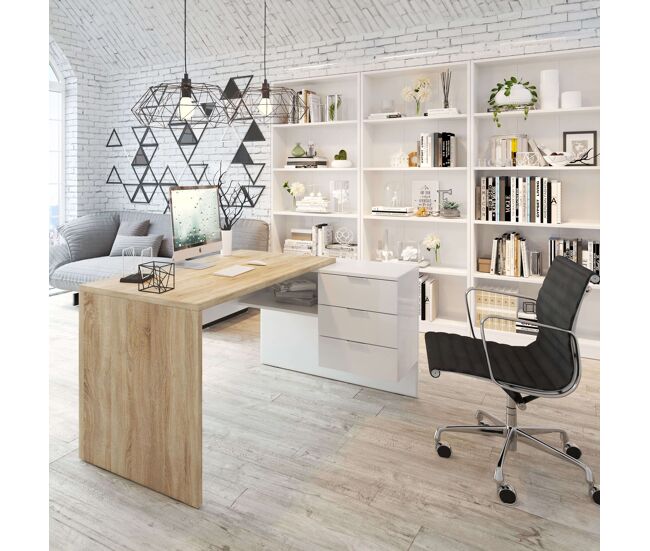 Conjunto despacho zeus oficina mesa escritorio 3 estanterías estilo moderno librerías salón