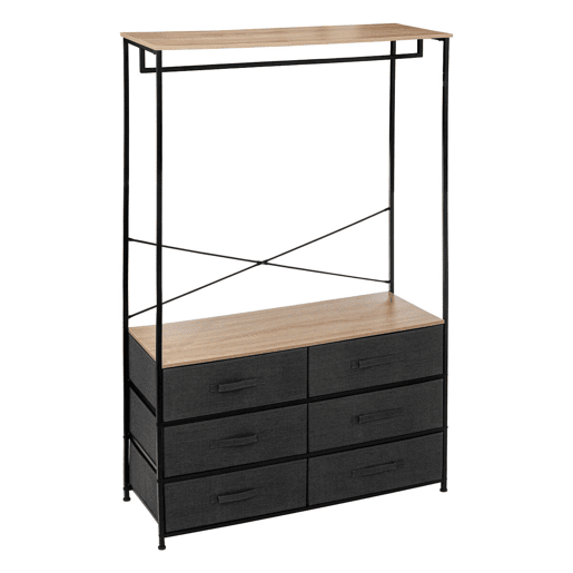 Camarim Tissa com 6 gavetas e 1 varão para cabides, carvalho claro e cinza escuro, aço, 100x167 cm Camarim Tissa com 6 gavetas e 1 varão para cabides, carvalho claro e cinza escuro, aço, 100x167 cm