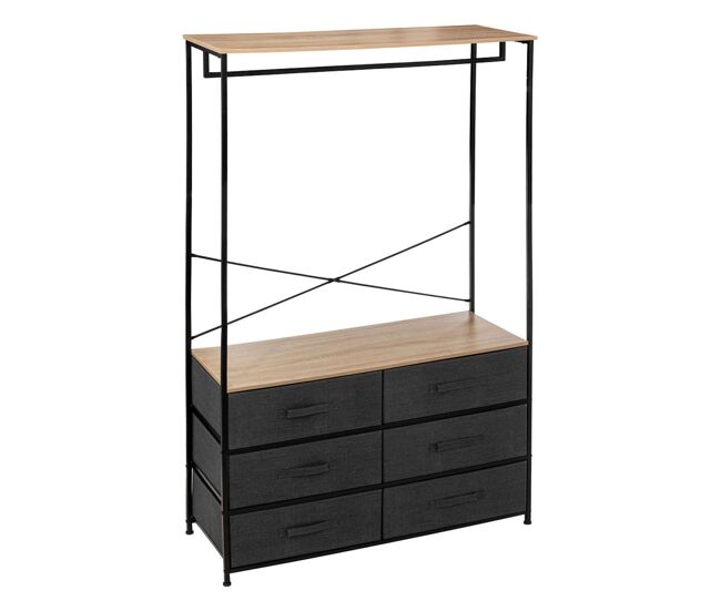 Vestidor tissa con 6 cajones 1 barra colgadora roble claro y gris oscuro acero 100x167 cm